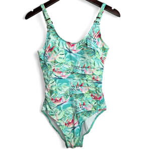 Catherine Malandrino 1-Piece Swimsuit Medium‎ Pool Palm Print Side Ruching NWT